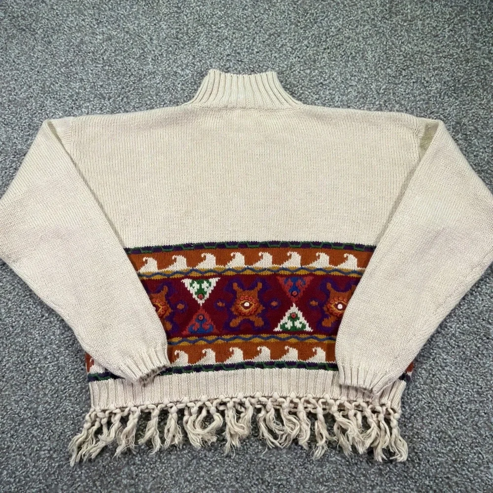 Vintage Southwest Aztec Fringe Eagle Eye Turtle Neck Sweater 1994 Classic